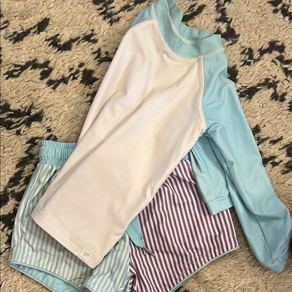 Sweet Honey Kids Swim Trunks and Rash Guard Set - Blue and White